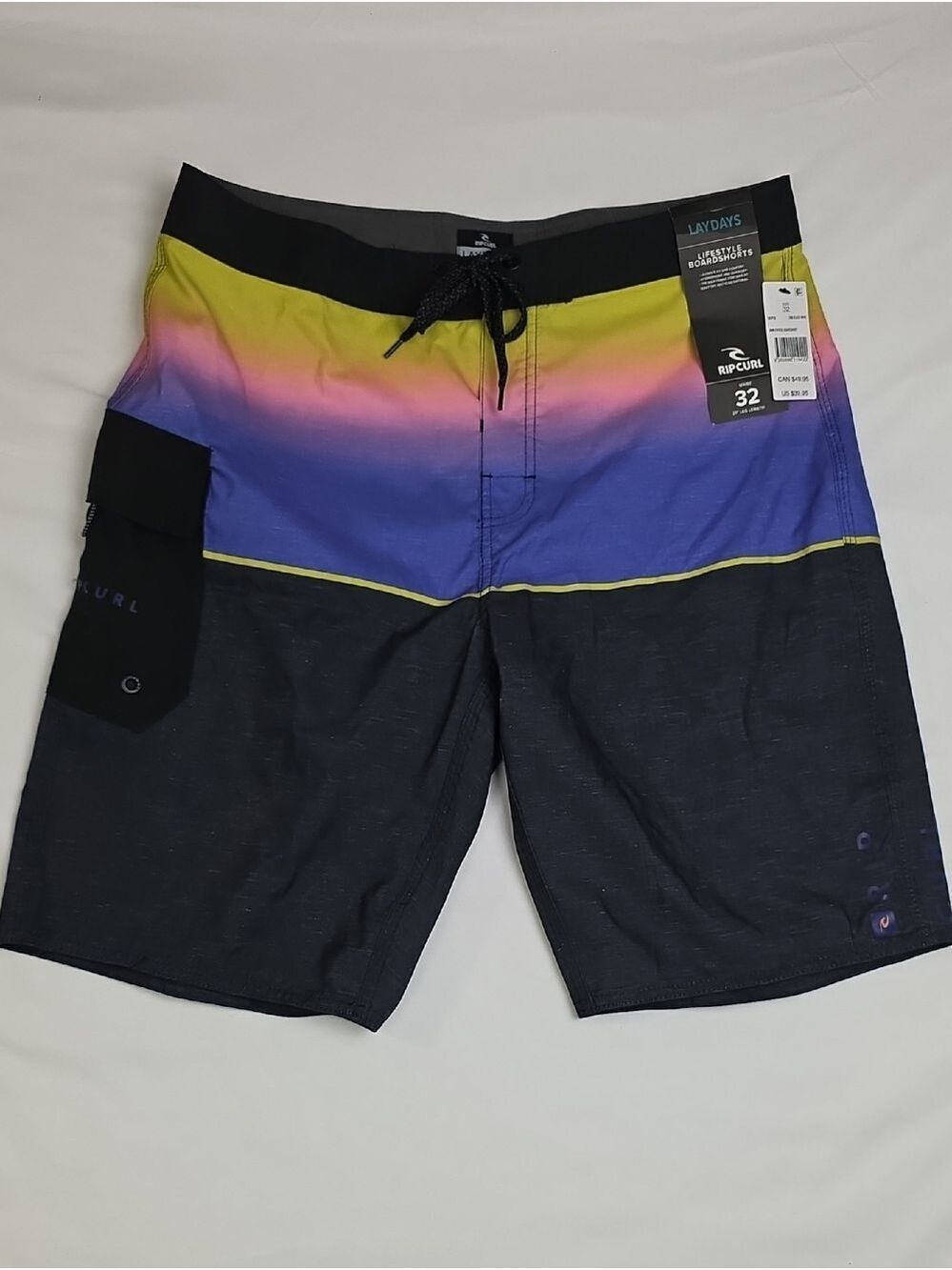 Rip Curl Men’s Black Gradient Boardshorts - Yellow/Pink/Blue Accent Size 32
